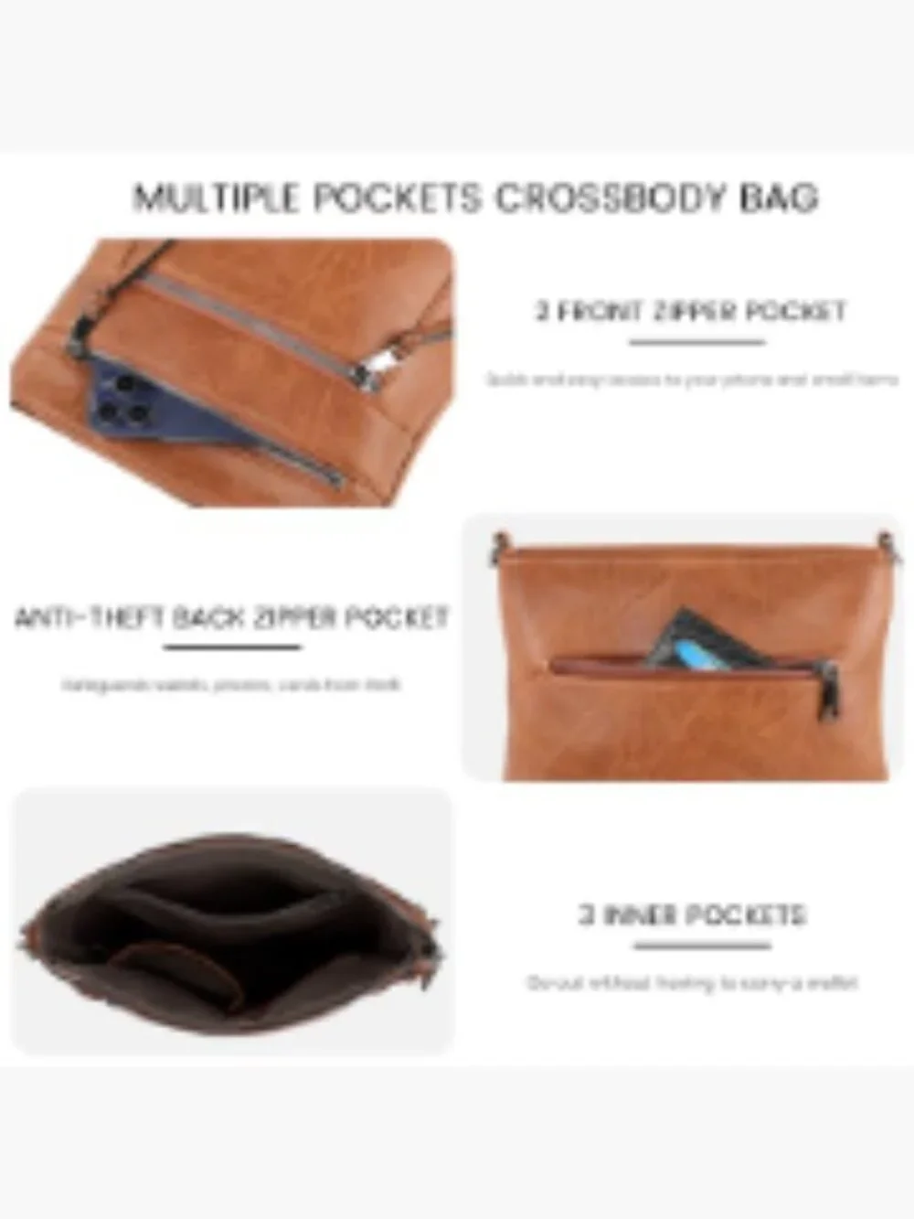Women's Vegan Leather Crossbody Bag with RFID Blocking and Multi Pockets